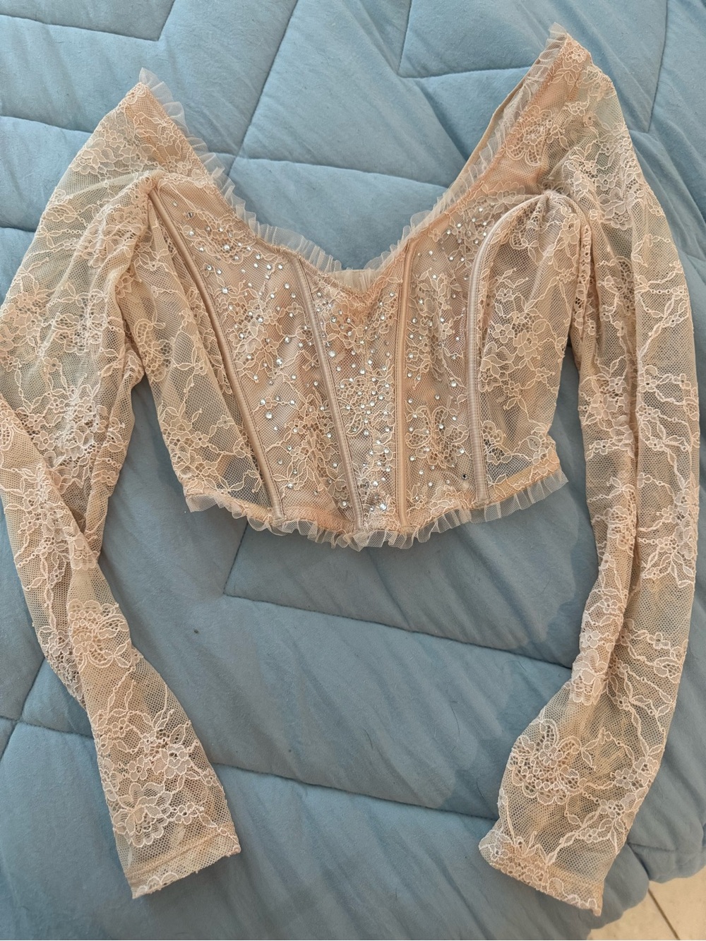 Victoria's Secret Blush Lace Beaded Corset Crop Top - Picture 2 of 4
